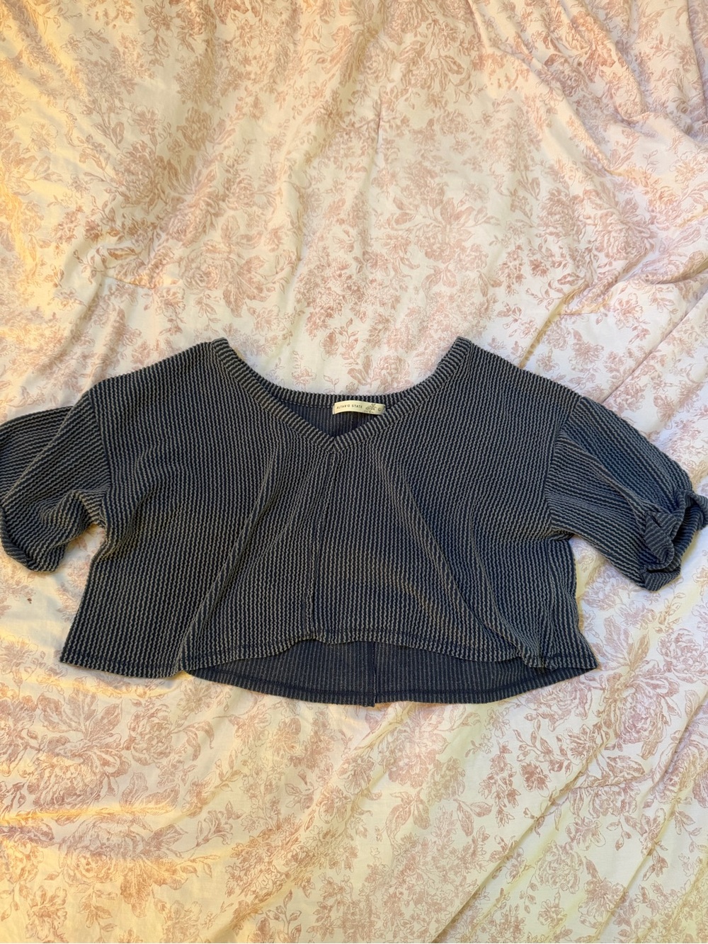 Women's Navy Ribbed Cropped Top - Altered state